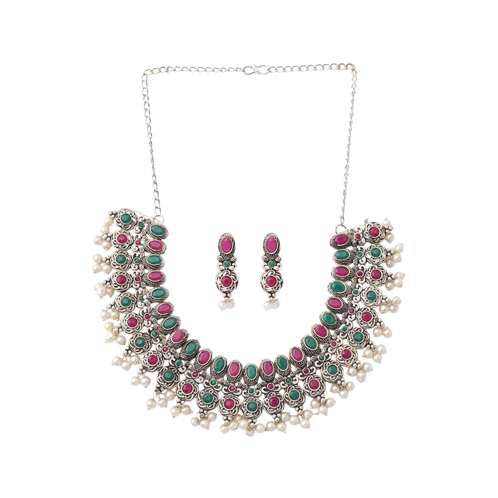 Tarangini- Stone-Studded German Silver Neckpiece set(Multicolored)