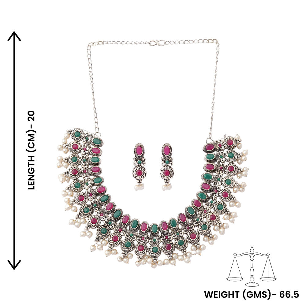 Tarangini- Stone-Studded German Silver Neckpiece set(Multicolored)