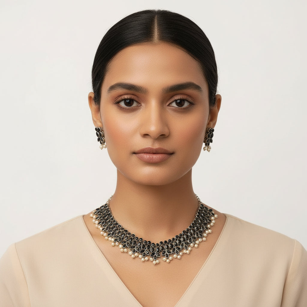 Sharanya – Stone-Studded Brass Necklace Set