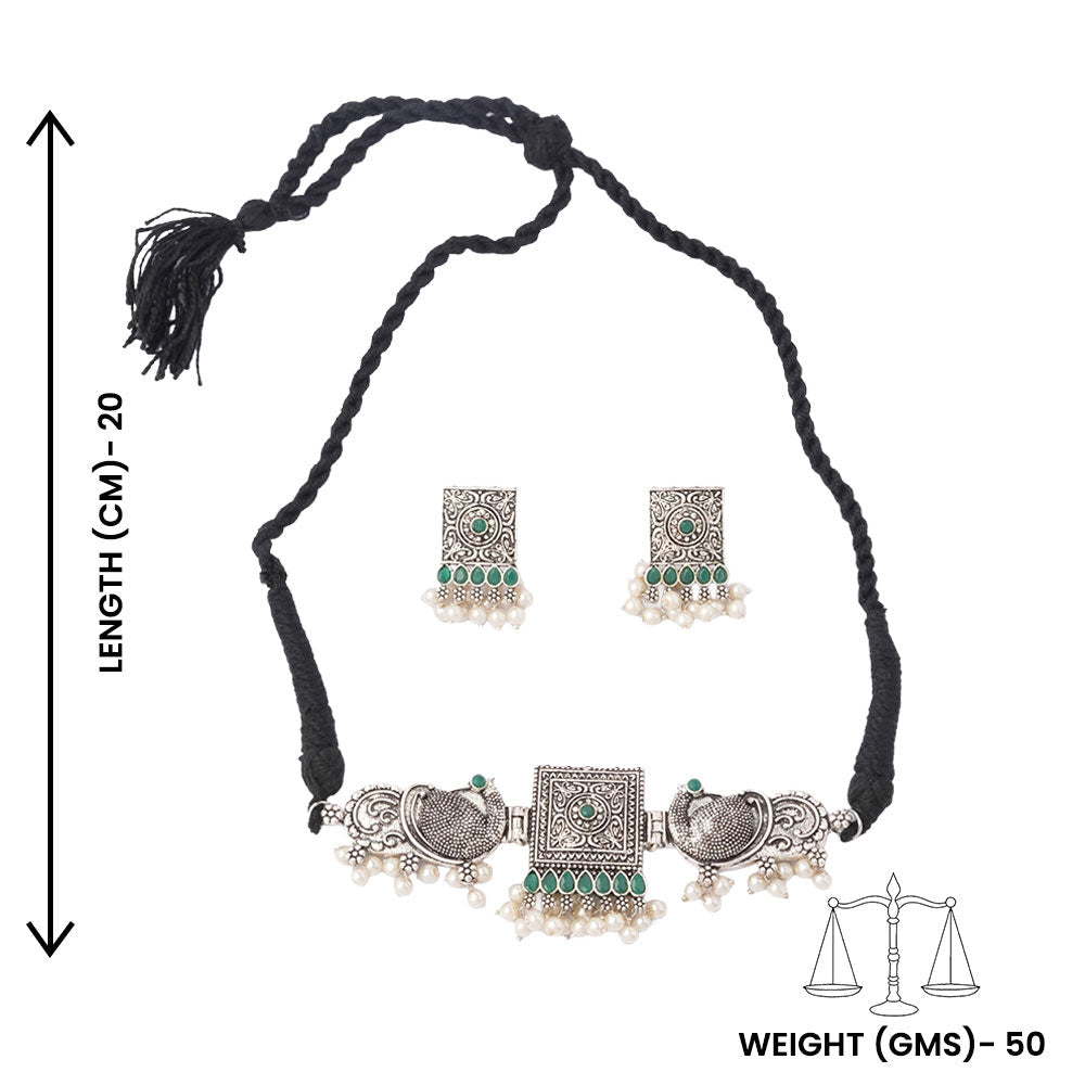 Rasika- Oxidised neckpiece with Earrings (Green)