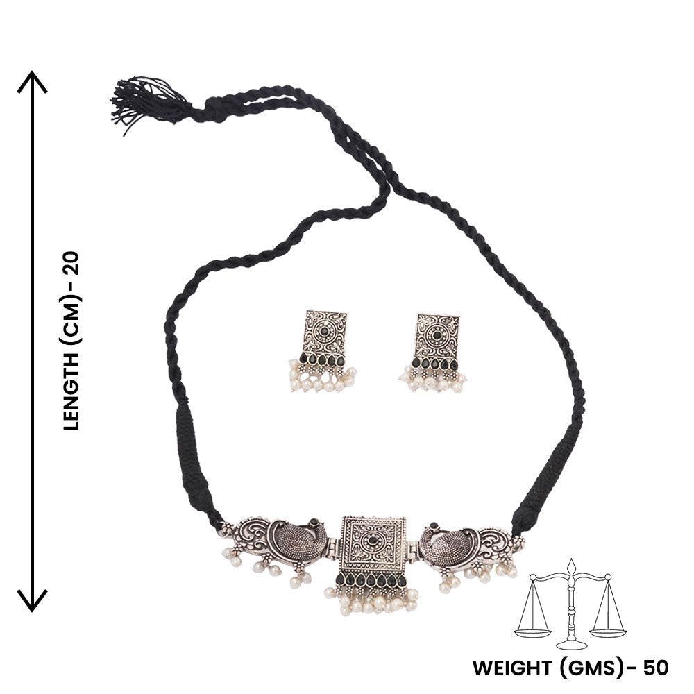 Rasika- Oxidised neckpiece with Earrings (Black)
