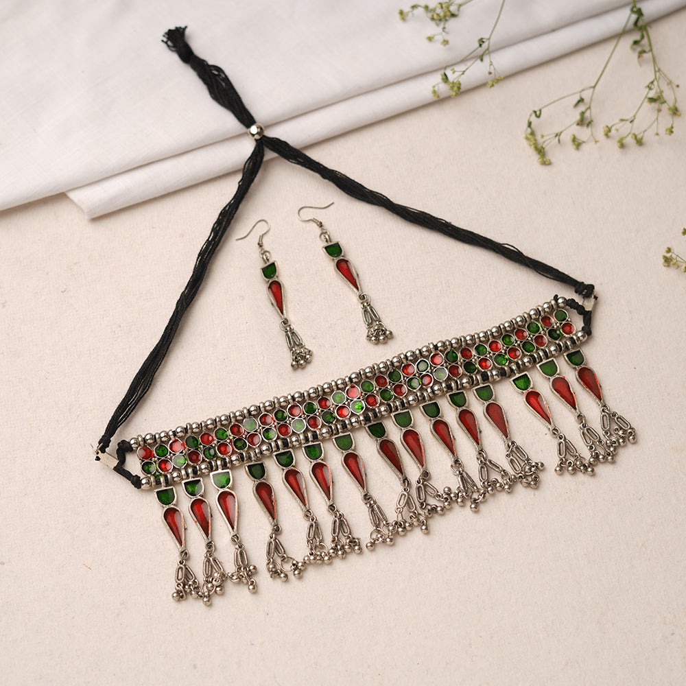 Triveni- Brass Meenakari Choker Neckpiece set