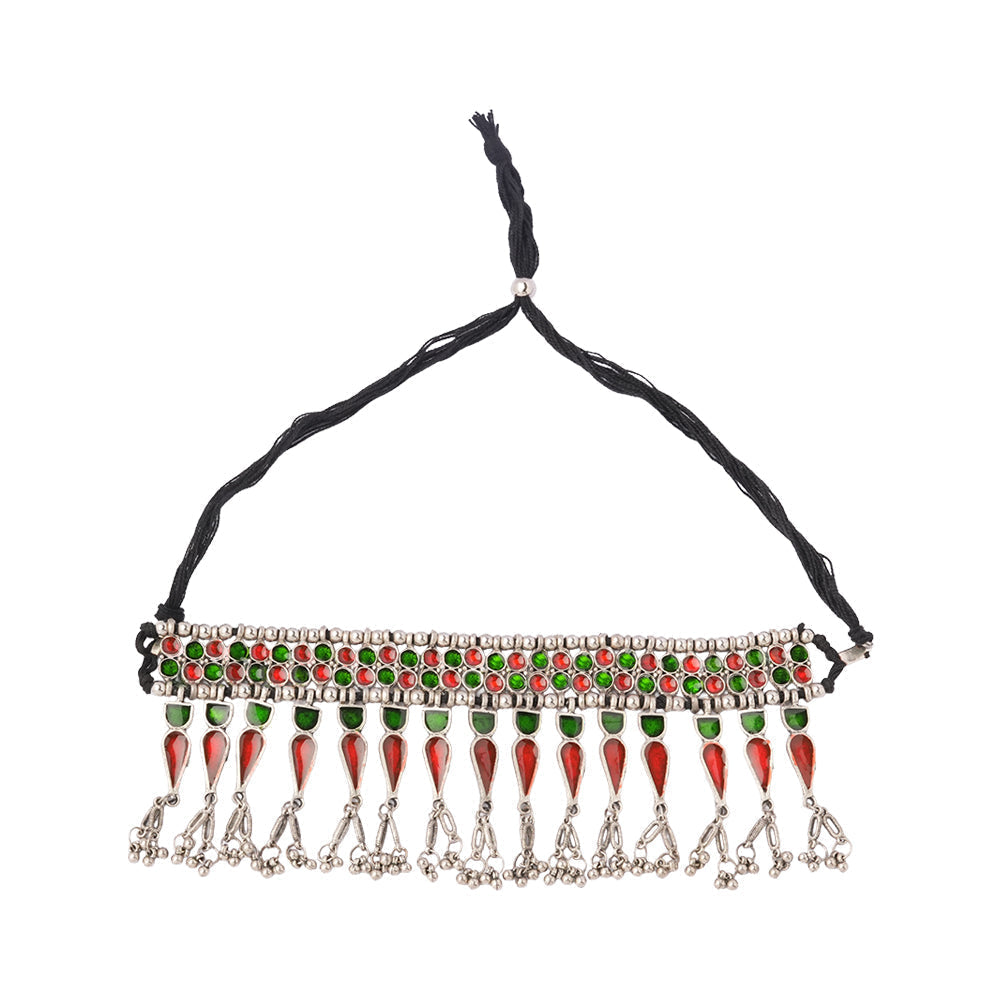 Triveni- Brass Meenakari Choker Neckpiece set
