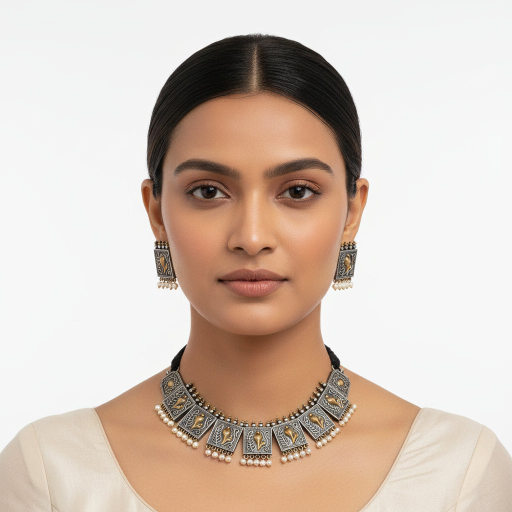 Charulata- Hanging pearl neckpiece set