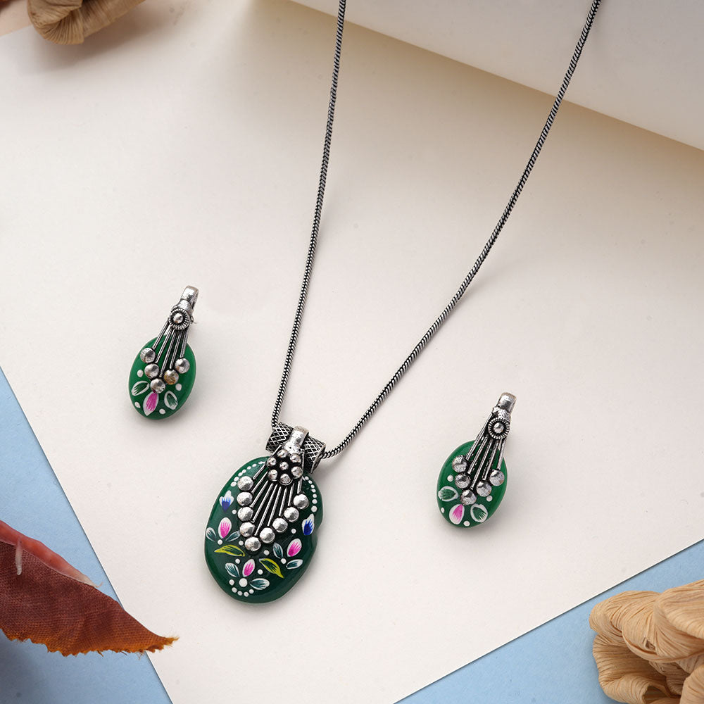 Aarshiya- Colorful Oxidised Neckpiece set(Green)