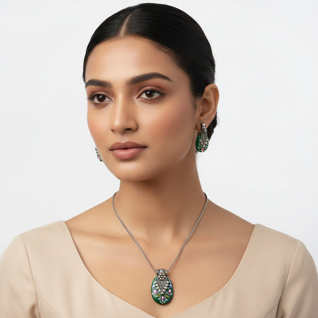 Aarshiya- Colorful Oxidised Neckpiece set(Green)