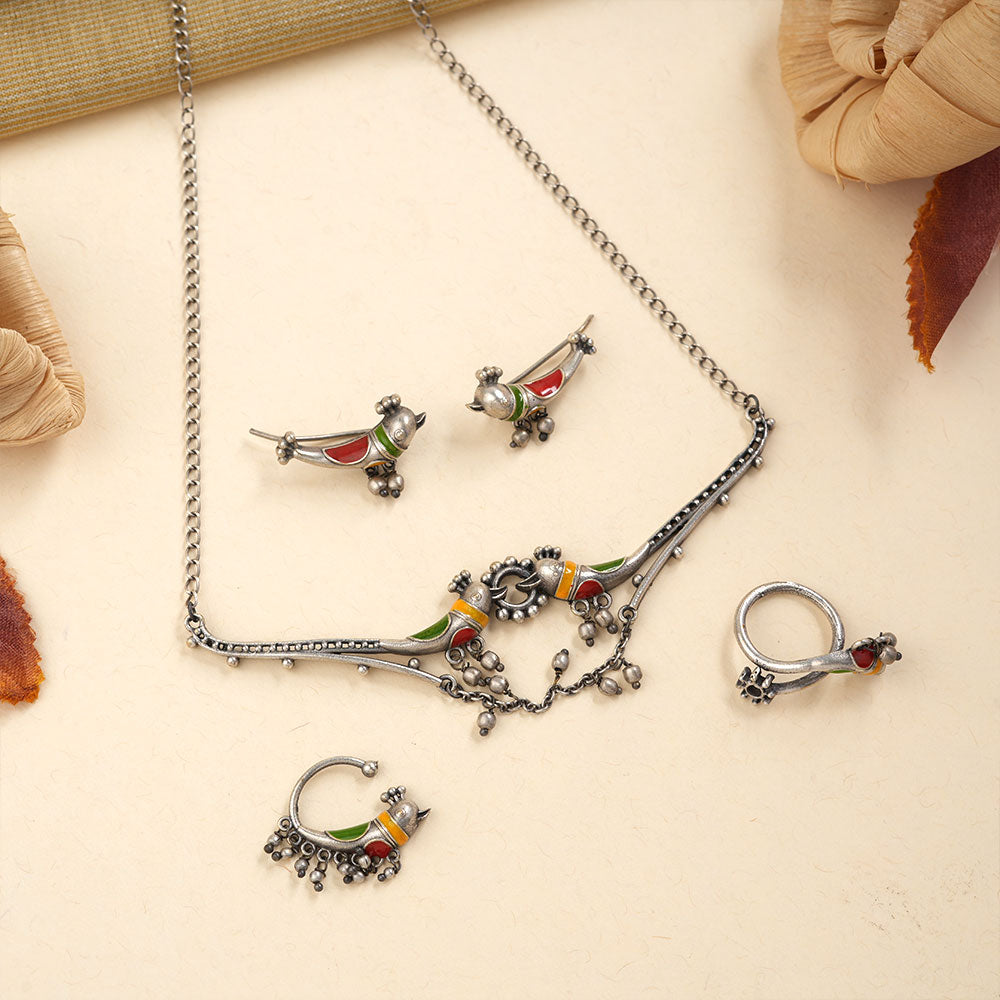 Oormika- Colorful oxidised Silver neckpiece set