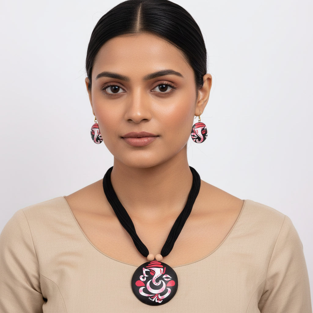 Mridora- Handcrafted clay Ganesha Necklace Set