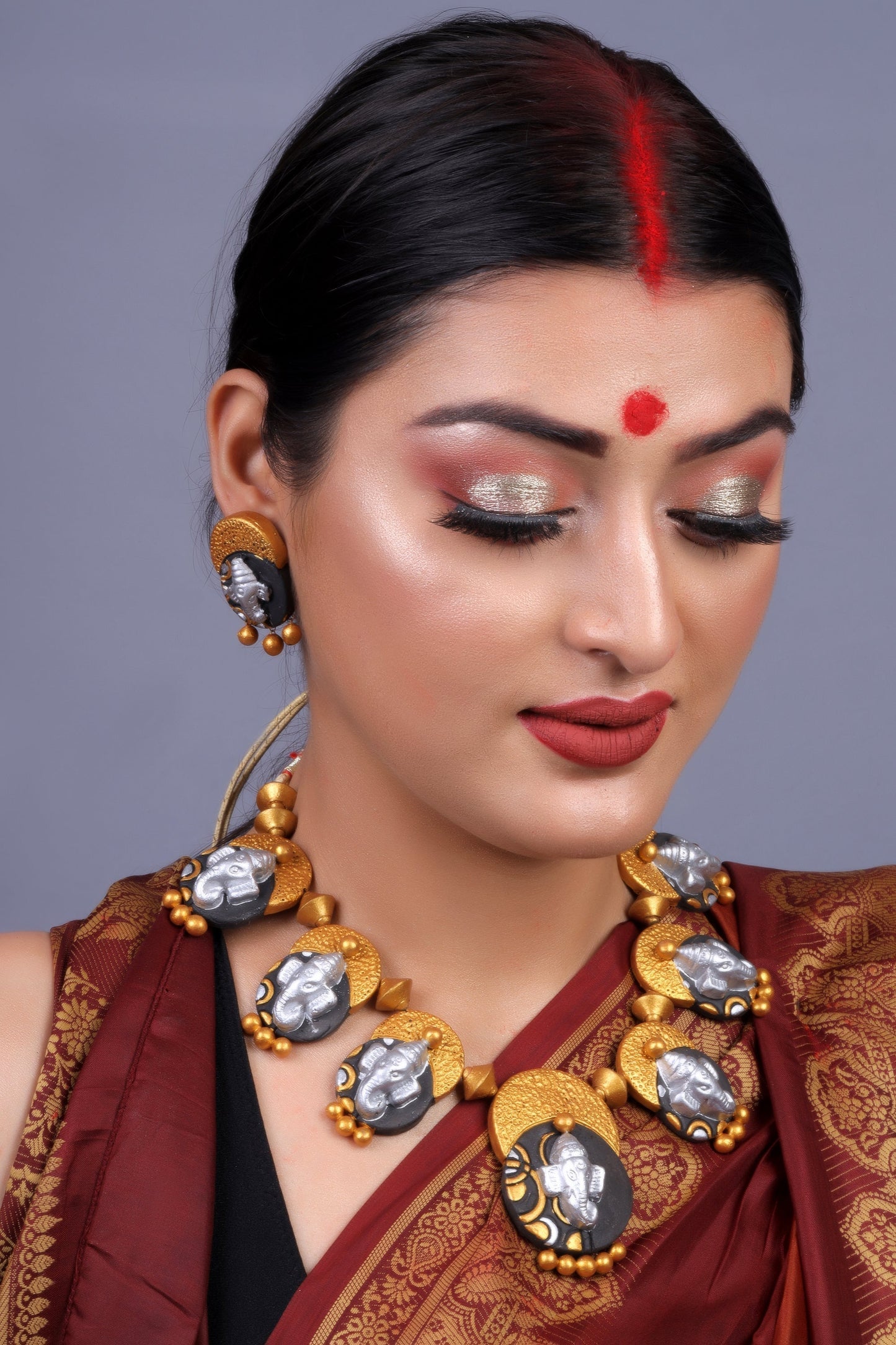 Bhumiya- Handcrafted clay Ganesha Necklace Set