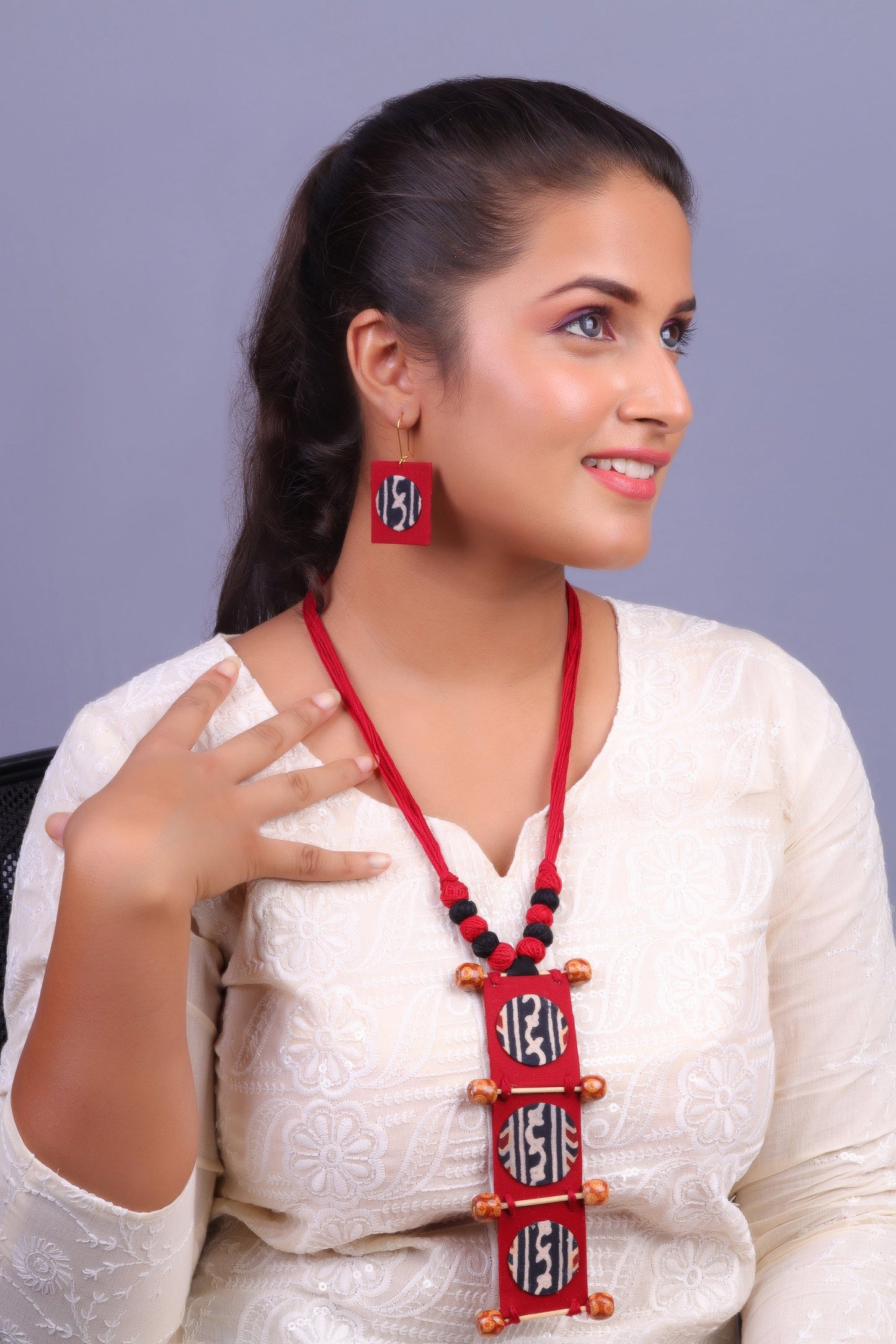 Mridini- Handcrafted Fabric Clay Necklace Set