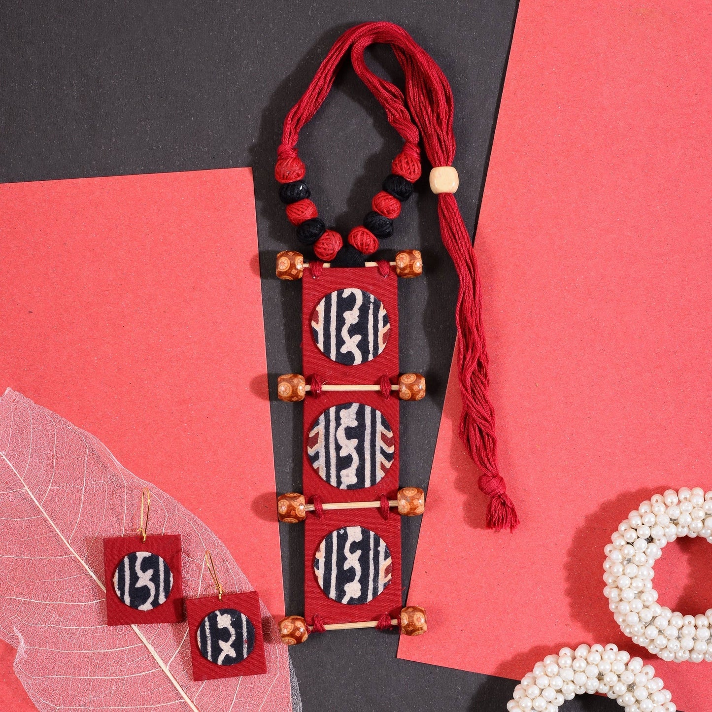 Mridini- Handcrafted Fabric Clay Necklace Set