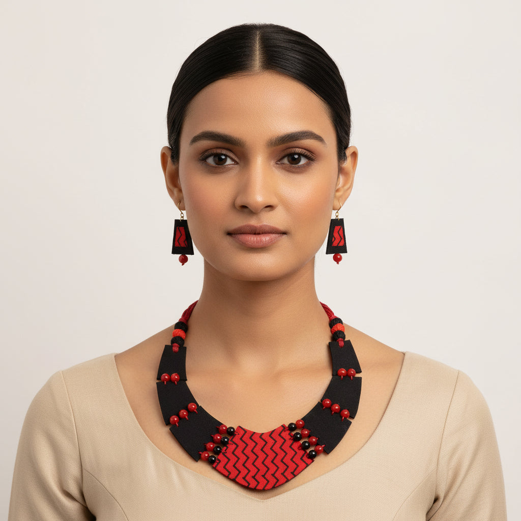 Vasundhara- Handcrafted Fabric Clay Necklace Set