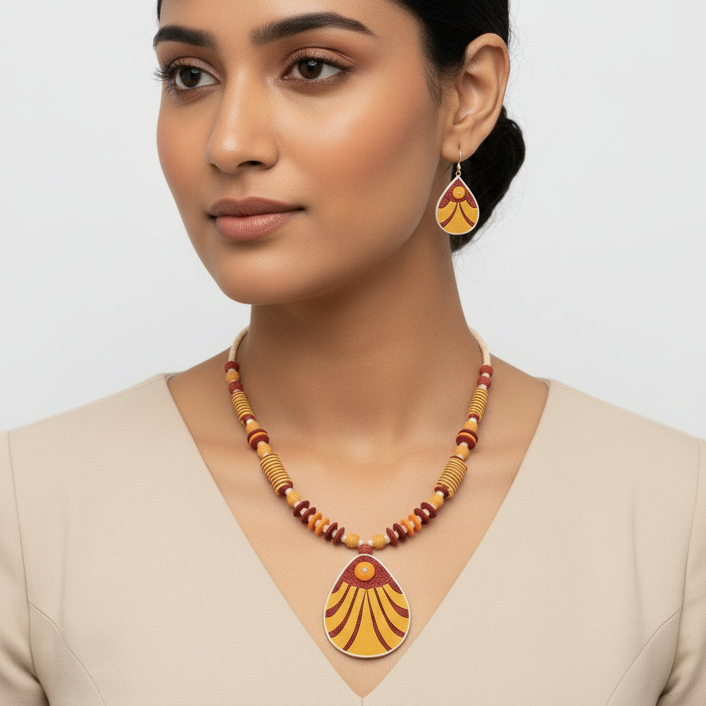 Dhara- Jute Handcrafted Clay Necklace Set