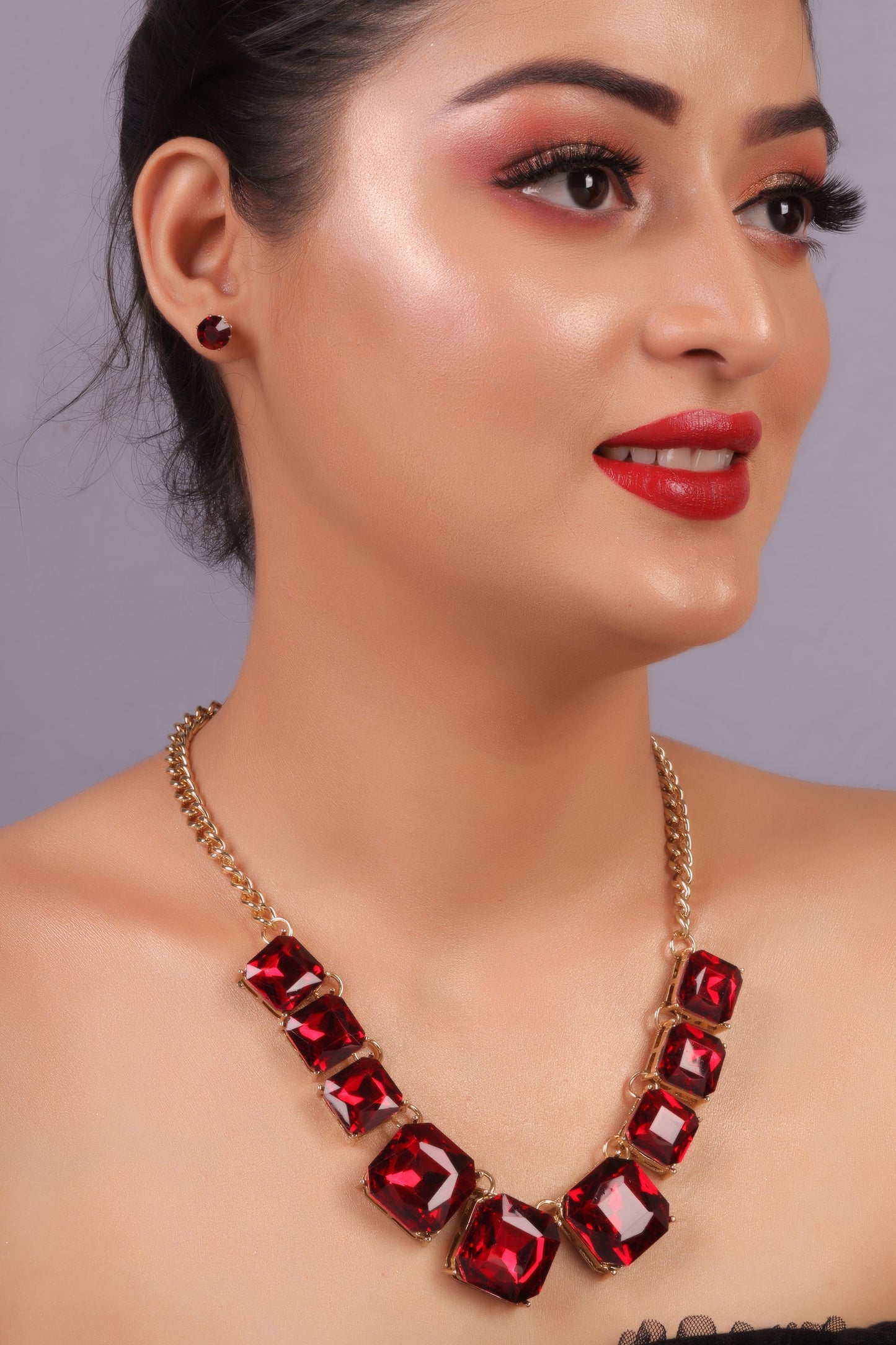 Dazzling Muse- Stone studded statement neckpiece(Red)