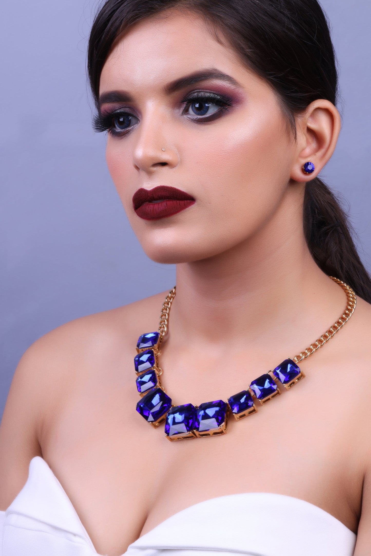 Dazzling Muse- Stone studded statement neckpiece(Blue)