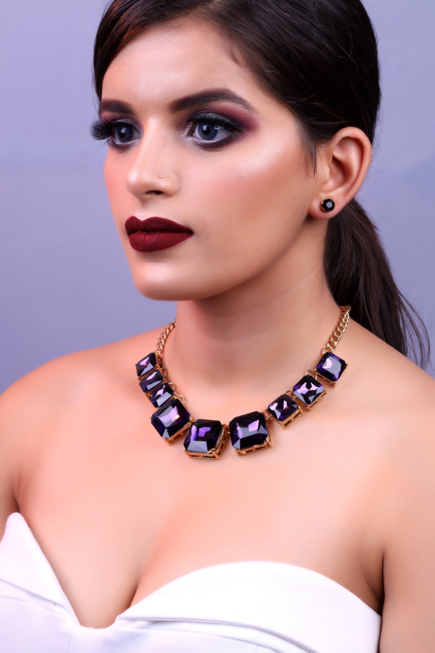 Dazzling Muse- Stone studded statement neckpiece(Purple)