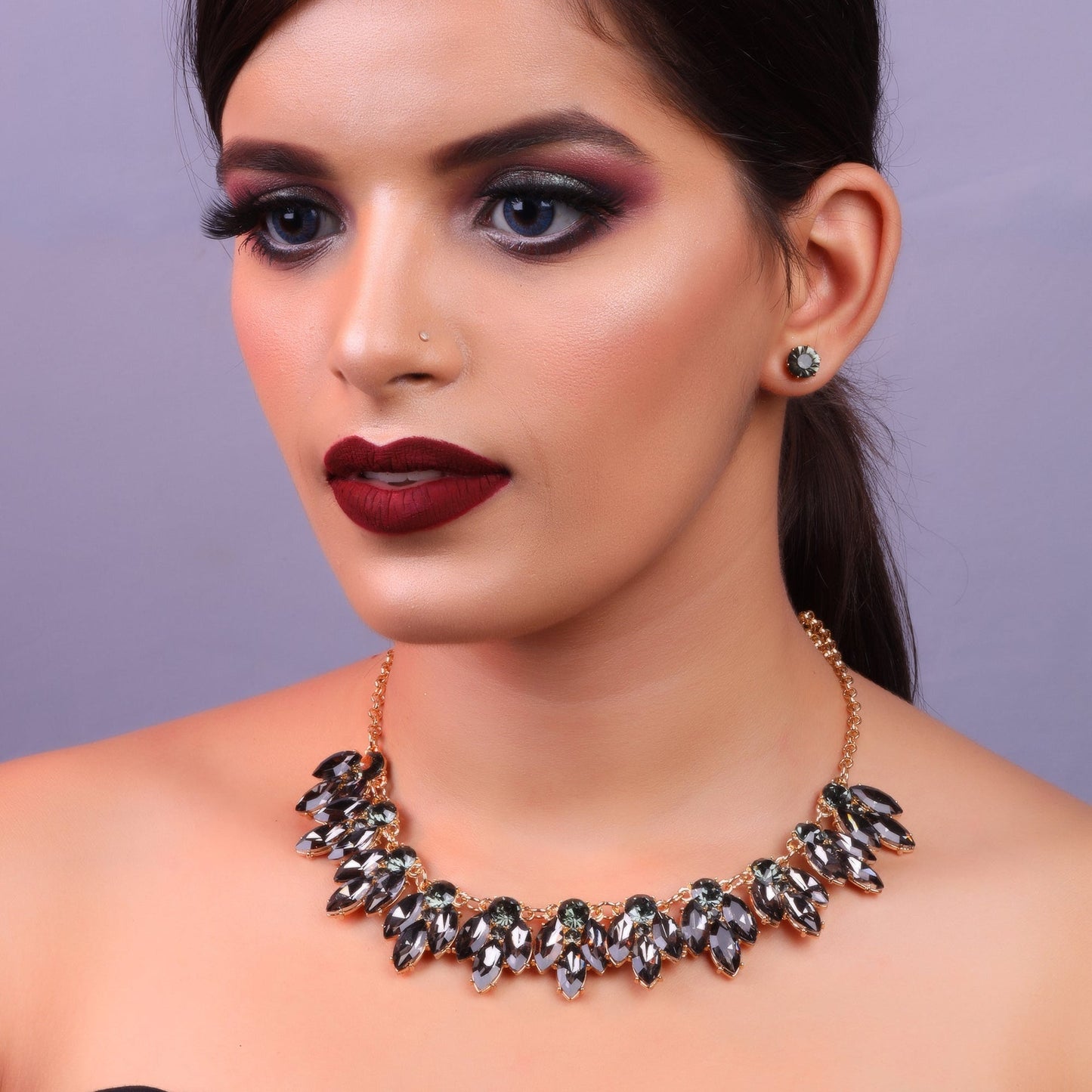 Regal Bloom-Stone studded Statement Neckpiece
