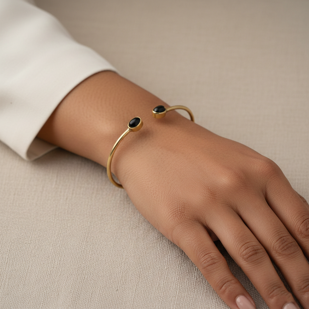 Trisha- Stone Studded Golden Bracelet(Black)