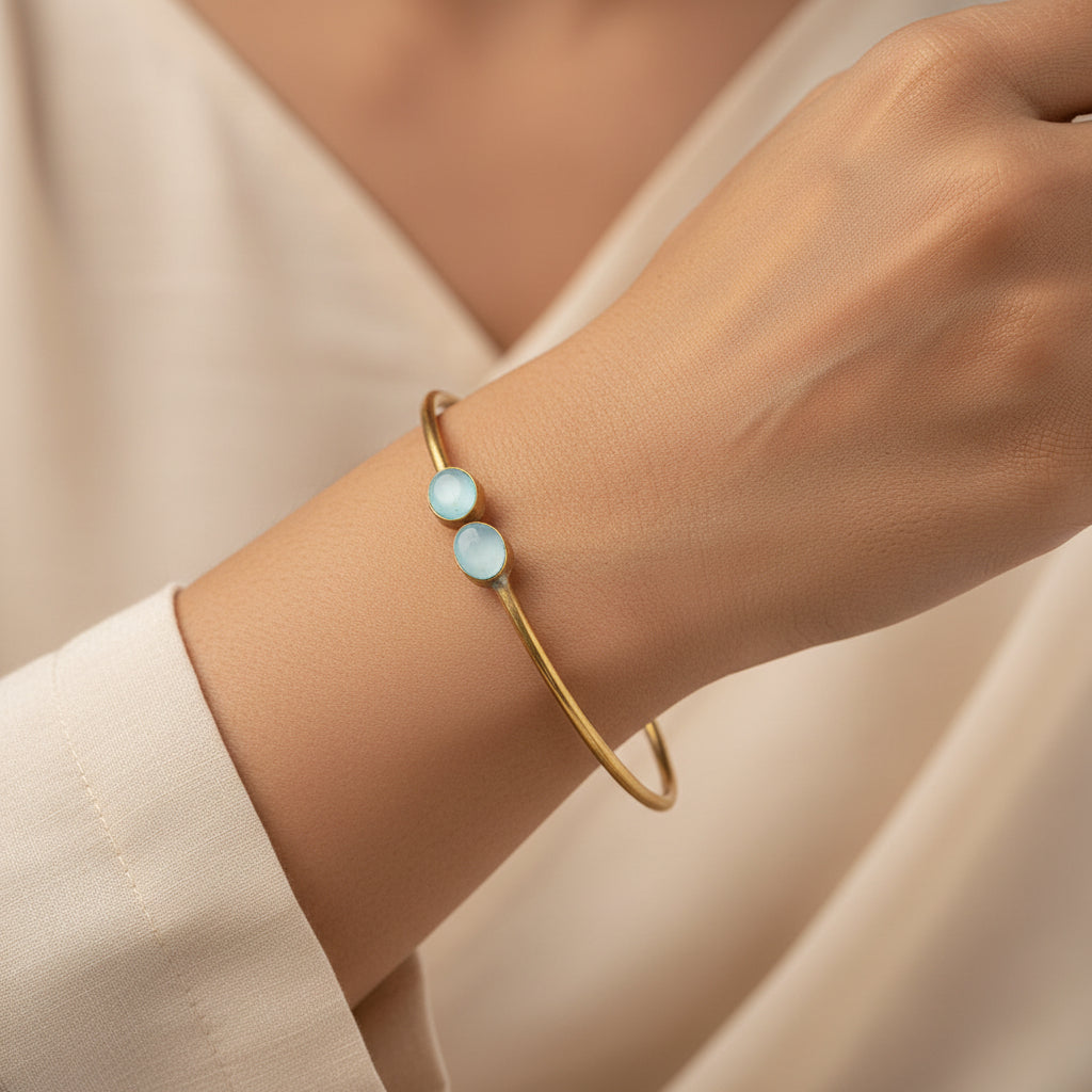 Trisha- Stone Studded Golden Bracelet(Light Blue)