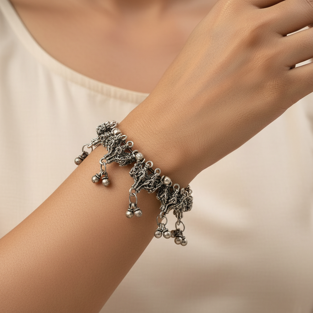 Jhilmil- Oxidised brass bracelet.