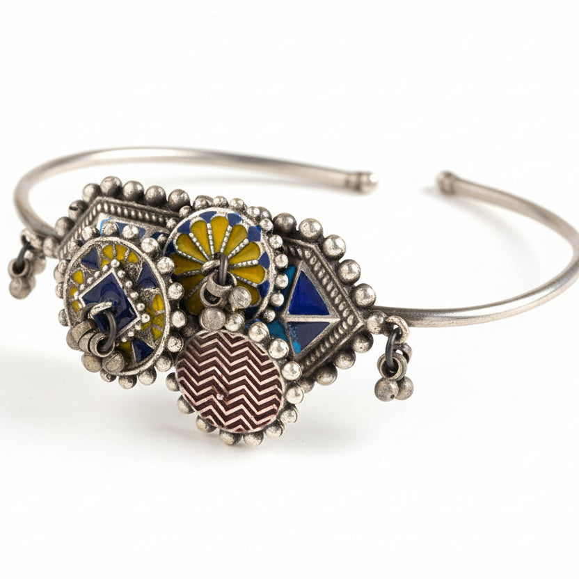 Hemal- Silver oxidised Bracelet (Blue)
