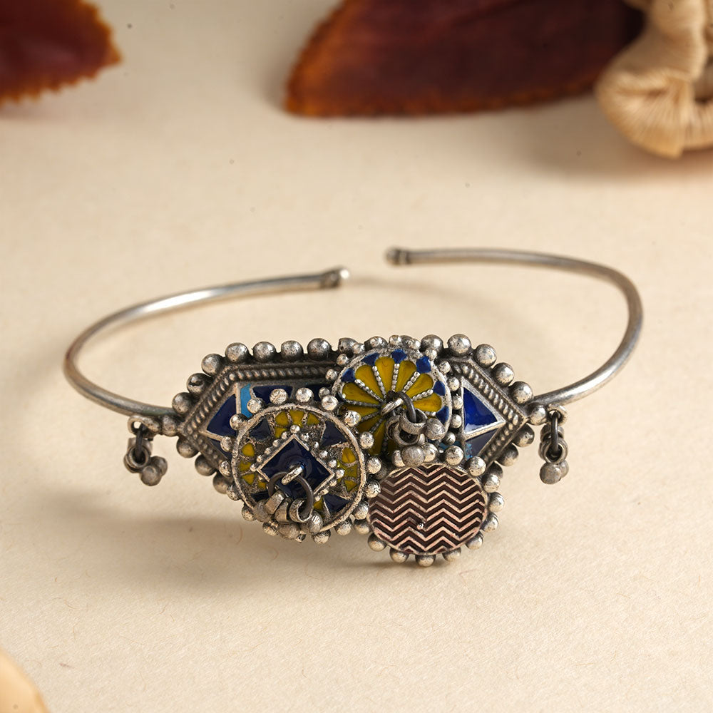 Hemal- Silver oxidised Bracelet (Blue)
