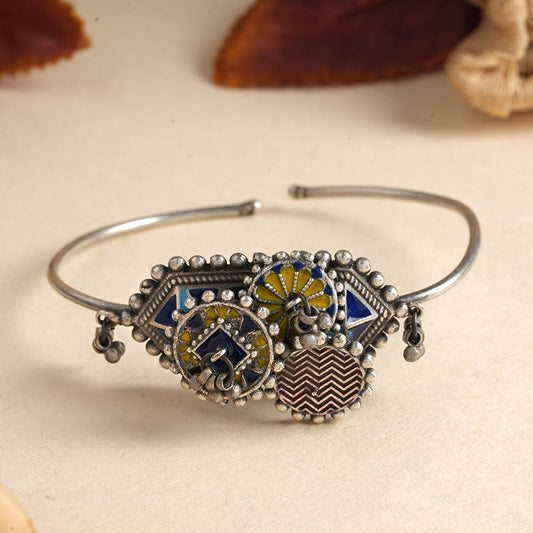 Hemal- Silver oxidised Bracelet (Blue)