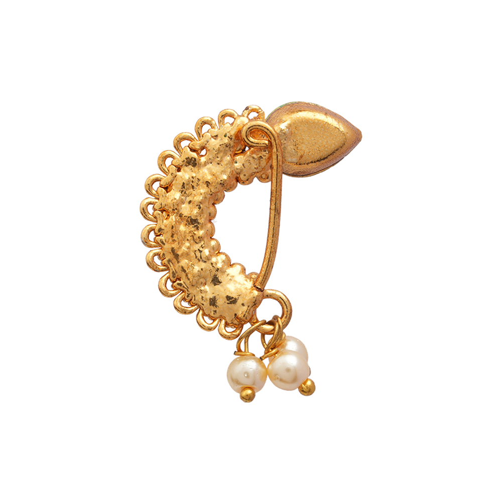 Shruti- Stone Studded Hanging Pearl Nath(White)