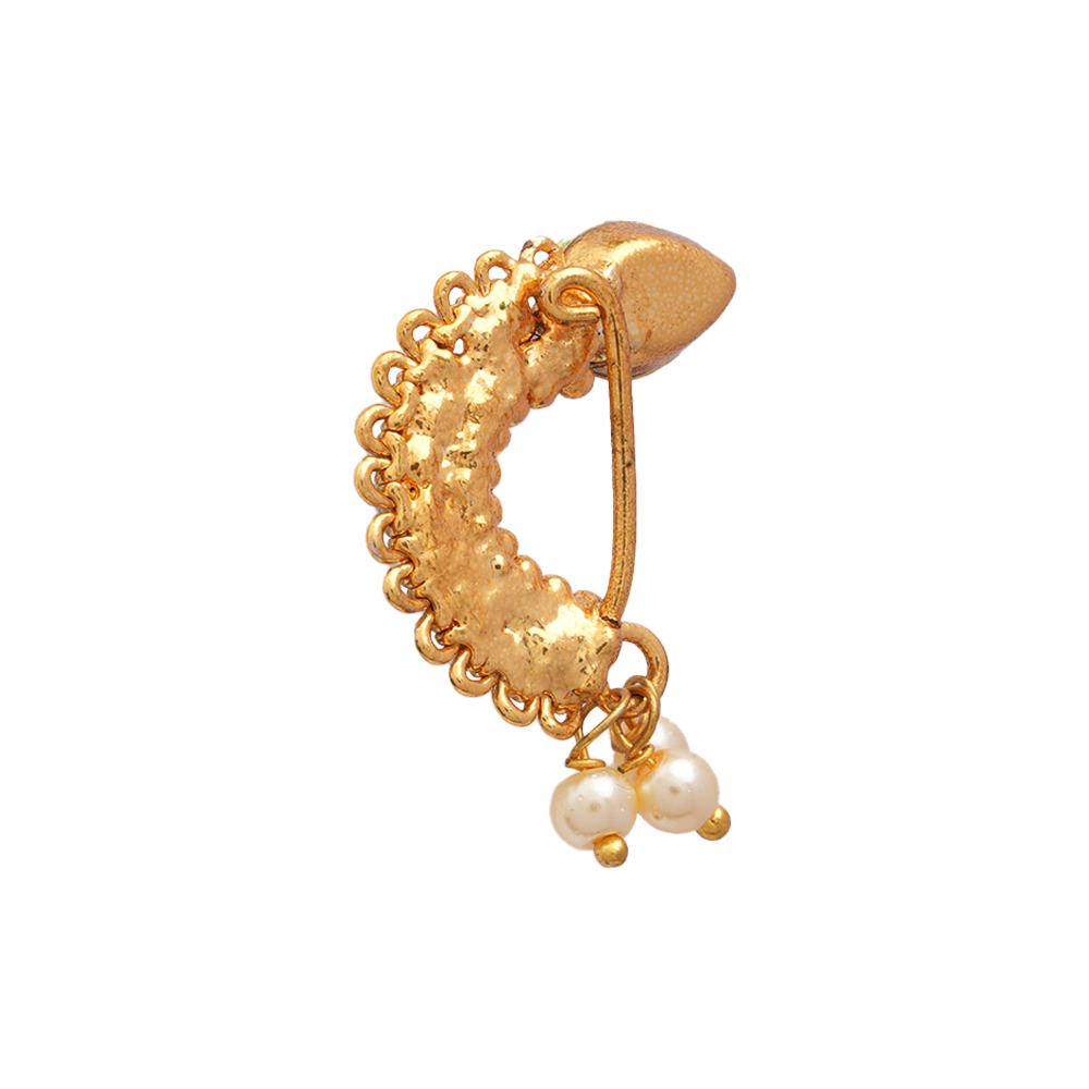 Shruti- Stone Studded Hanging Pearl Nath(White)