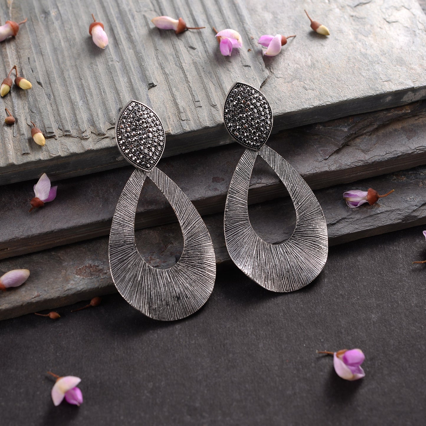 Star Bloom- Metallic stone studded Dangler earrings