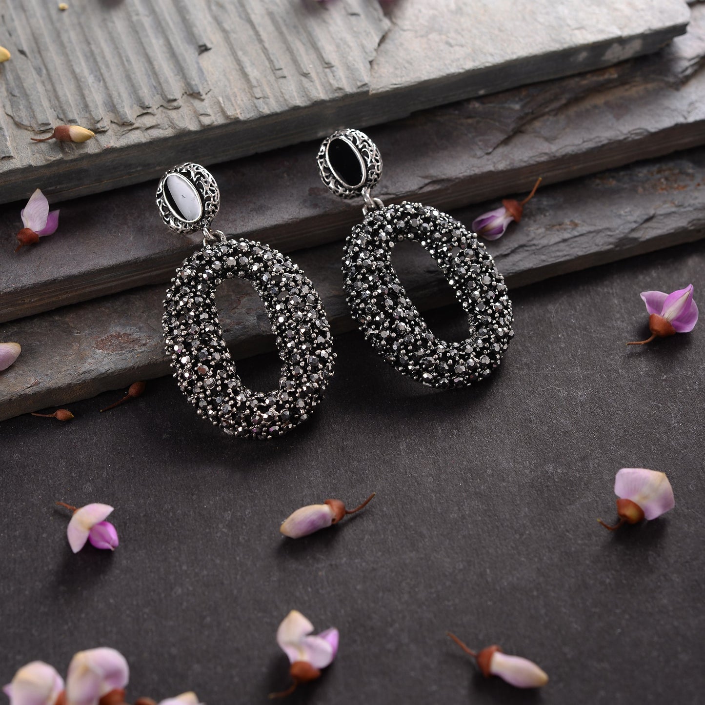 Crystal Veil- Stone studded dangler earrings