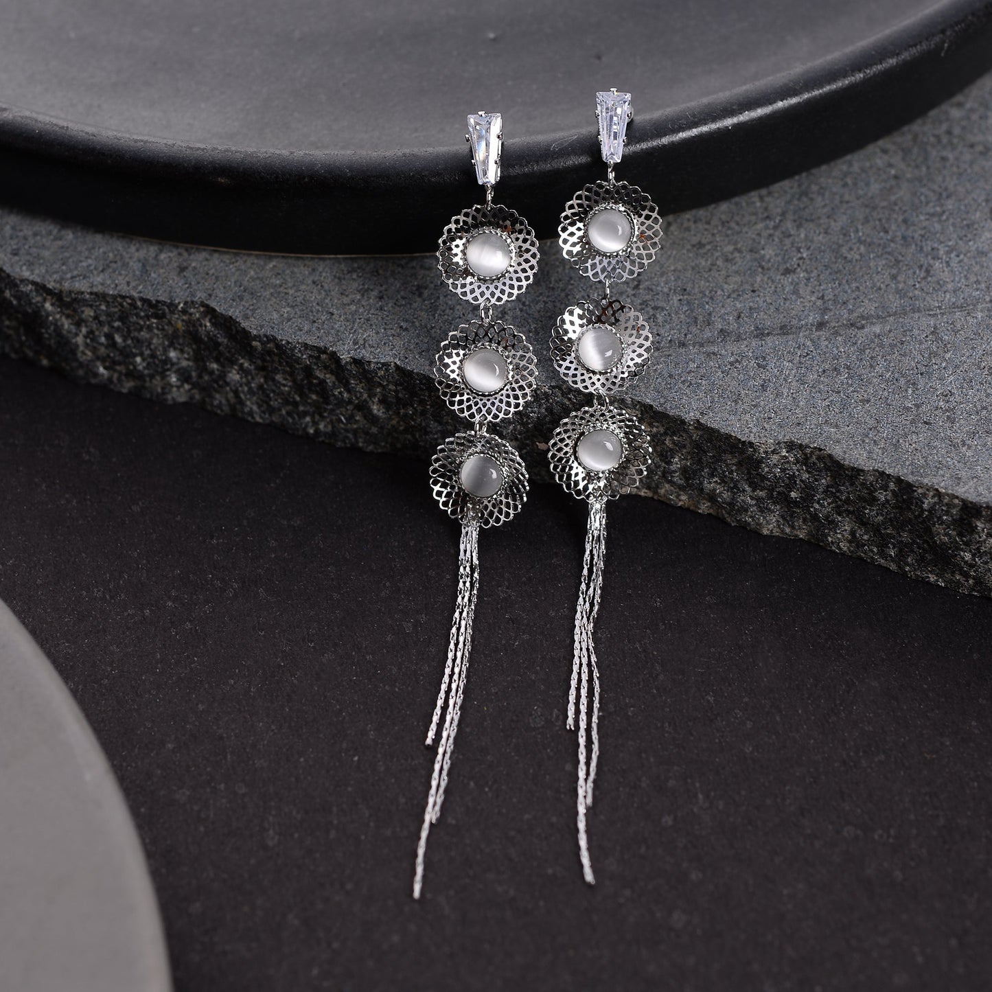 Petal Thread- Stone studded Dangler earrings