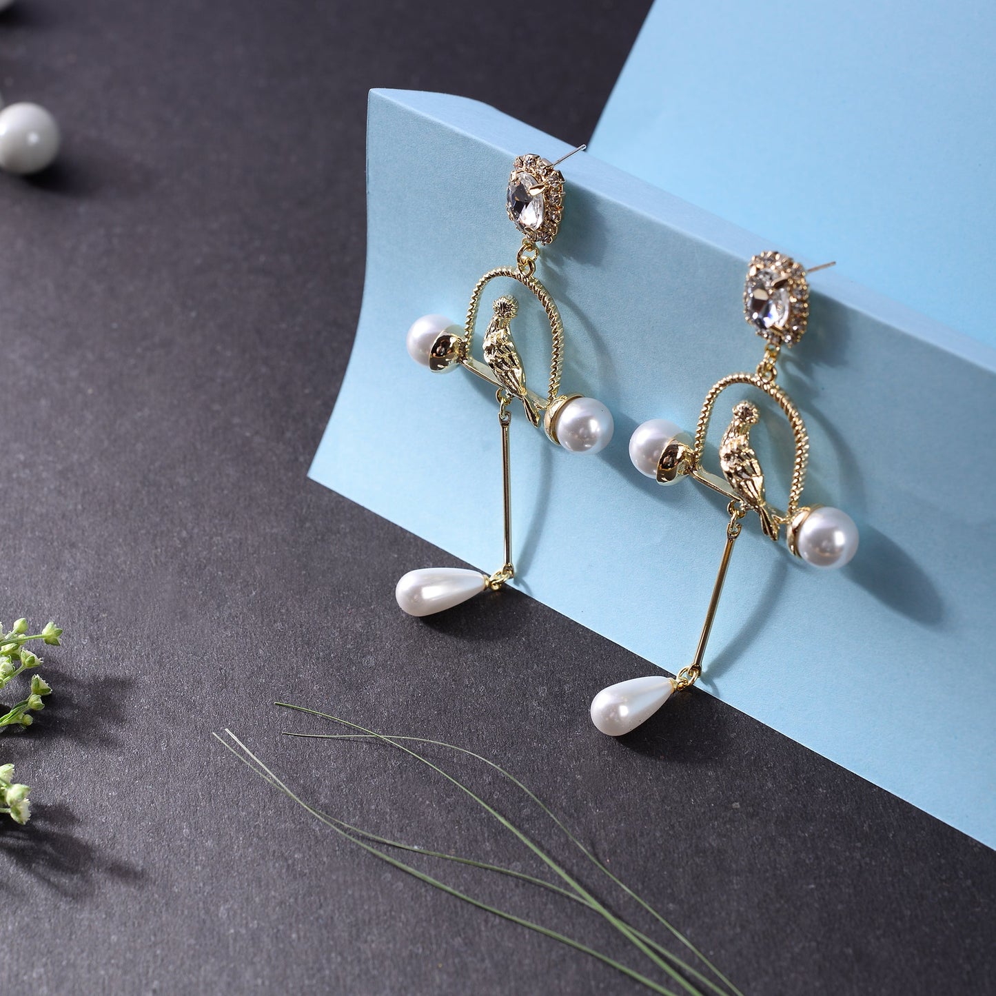 Abstract Art- Hanging pearl dangler earrings