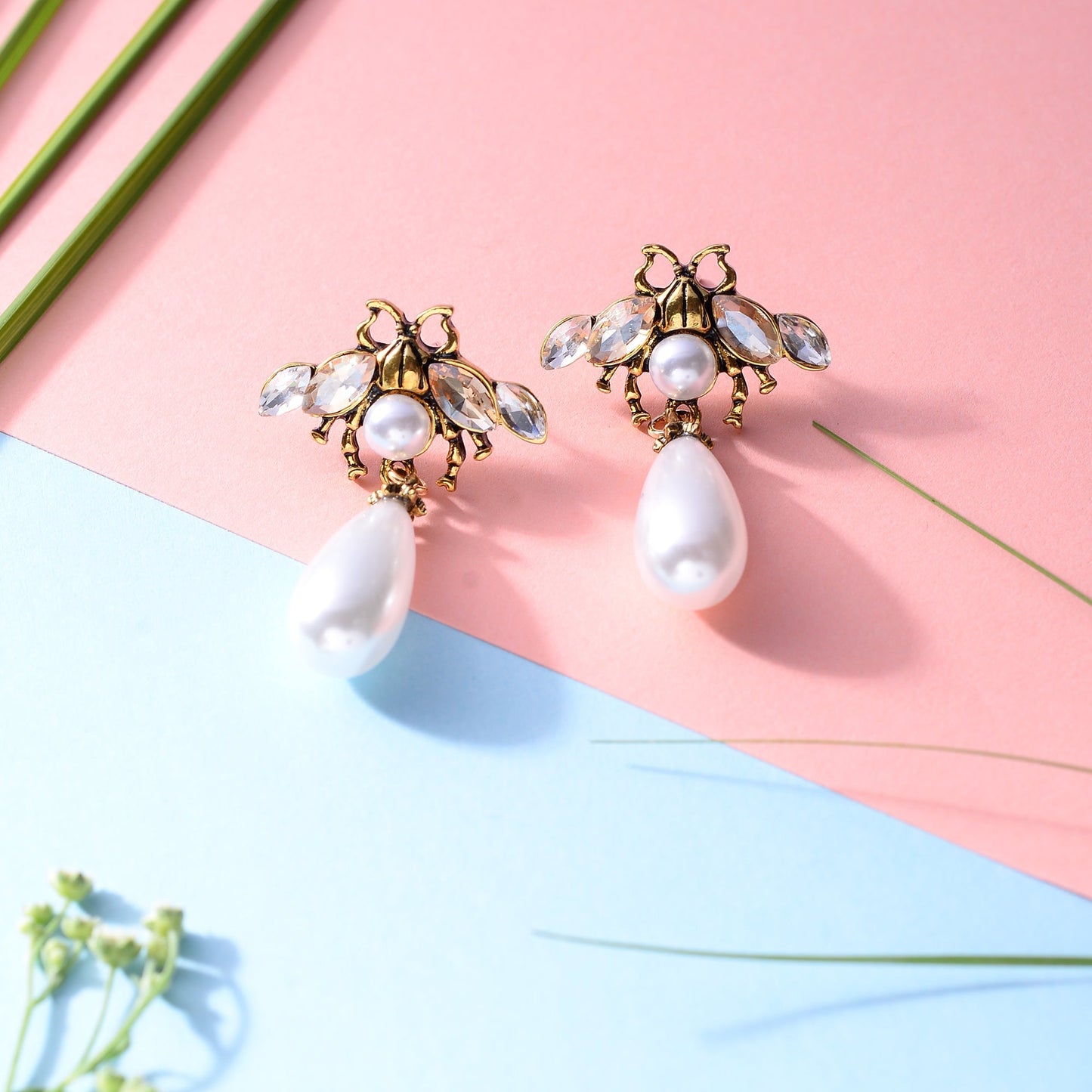 Luna Thread- Hanging pearl dangler earrings