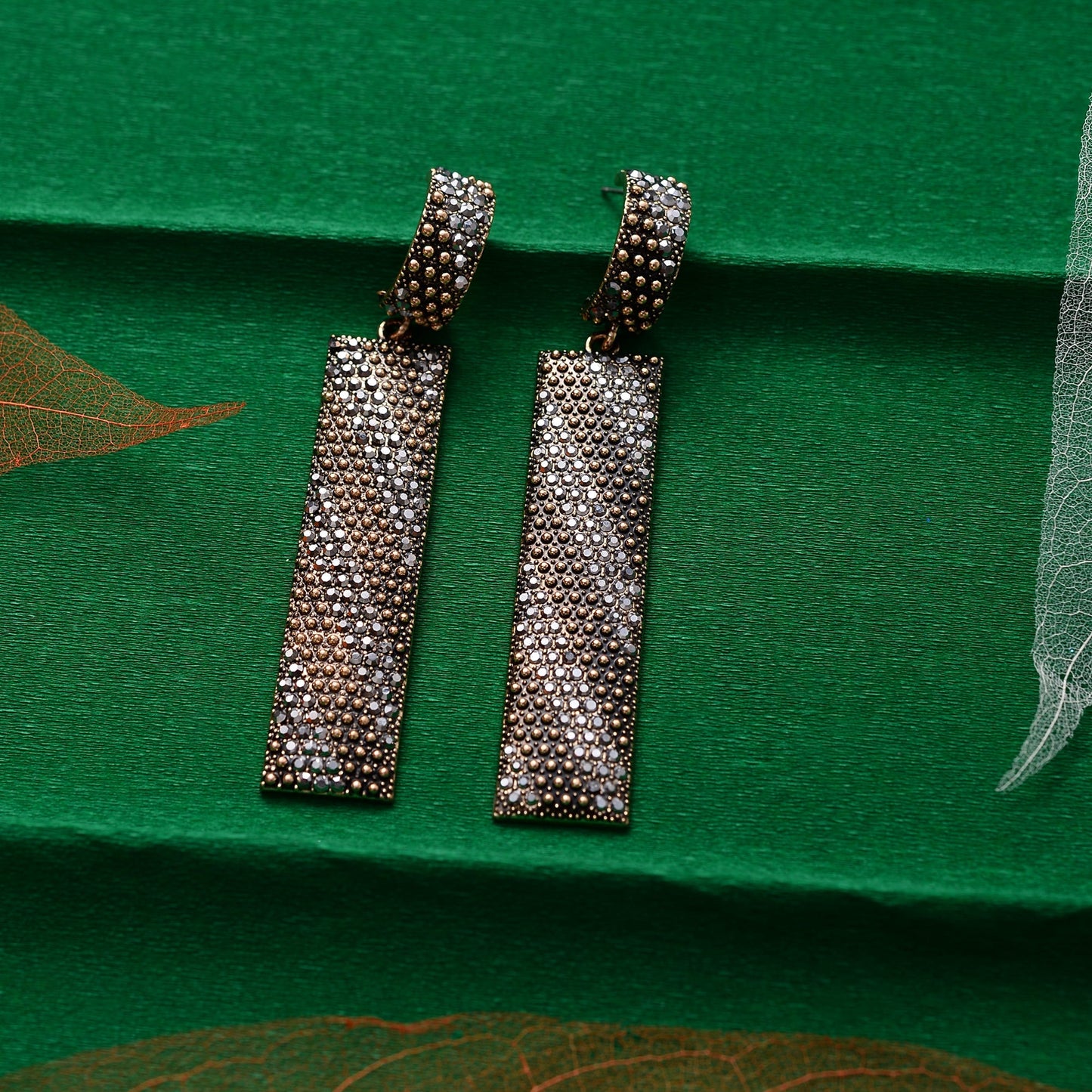 Coral Strip- Stone studded dangler earrings