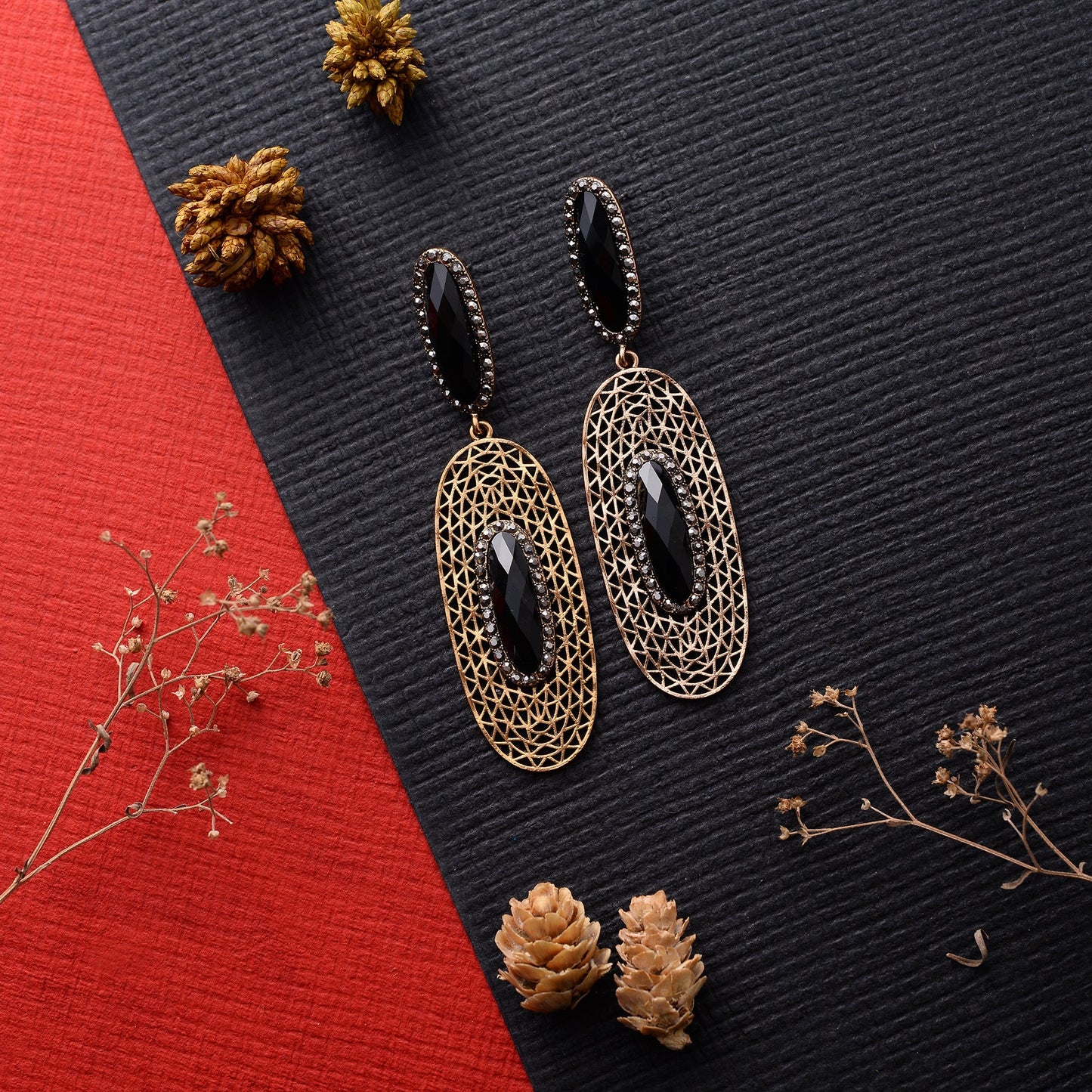 Celeste Beam- Stone Studded Dangler Earrings