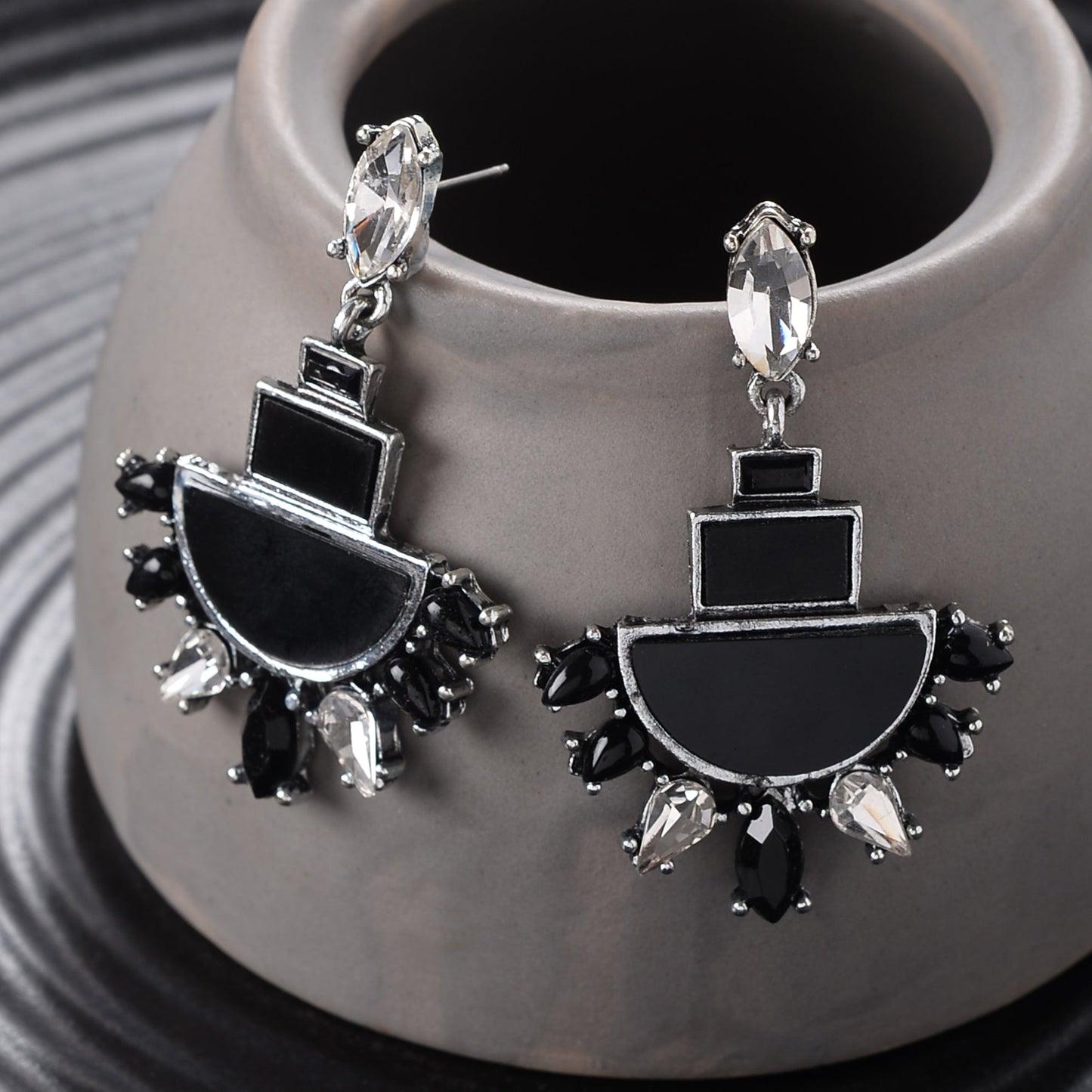 Eclipse Line- Triple Decker Stone Studded Dangler Earrings