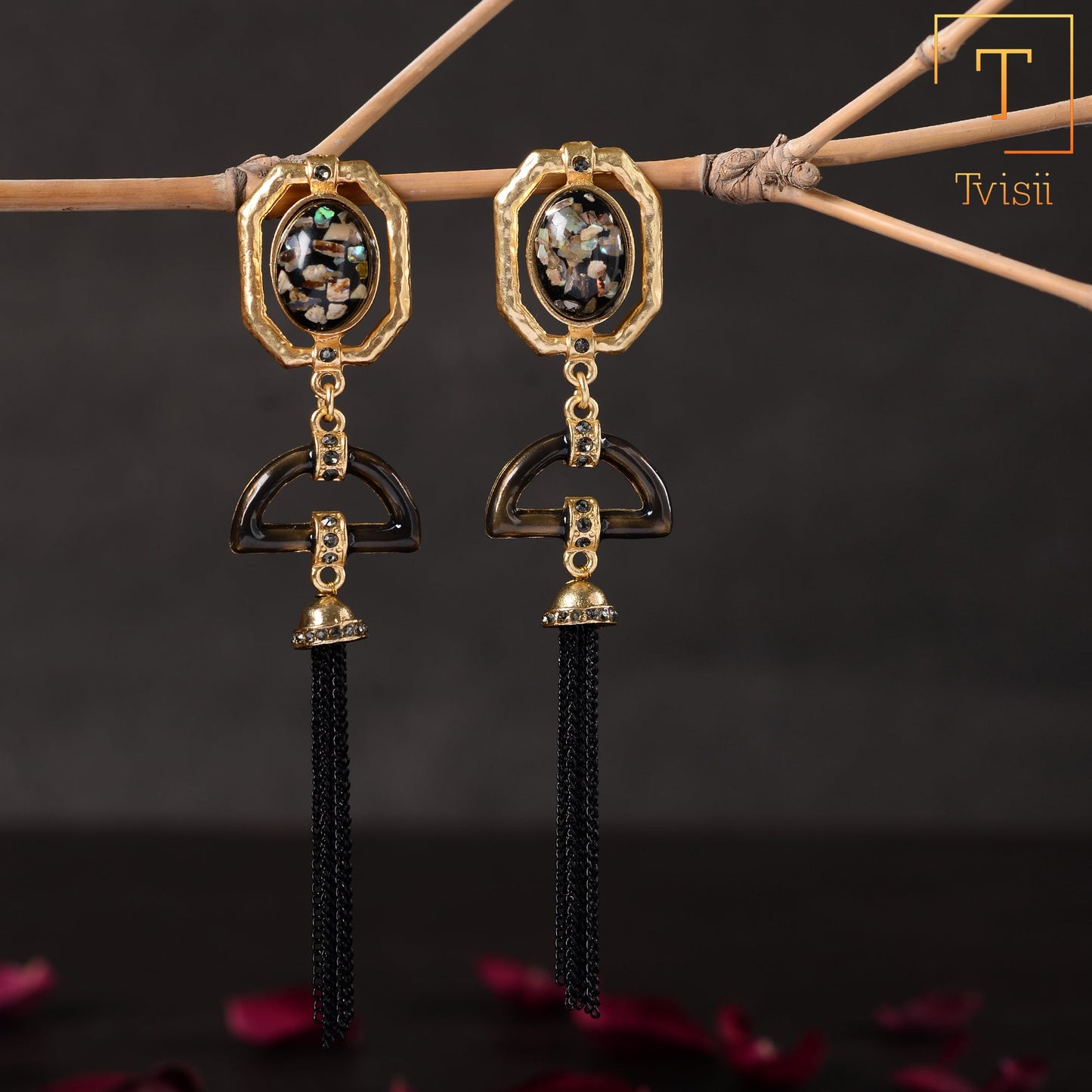 Lustre Pattern- Stone studded dangler earrings
