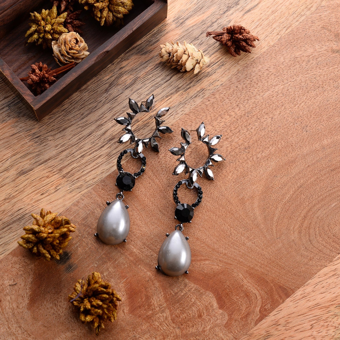 Petal Grid- Flowery pearly Dangler Earrings