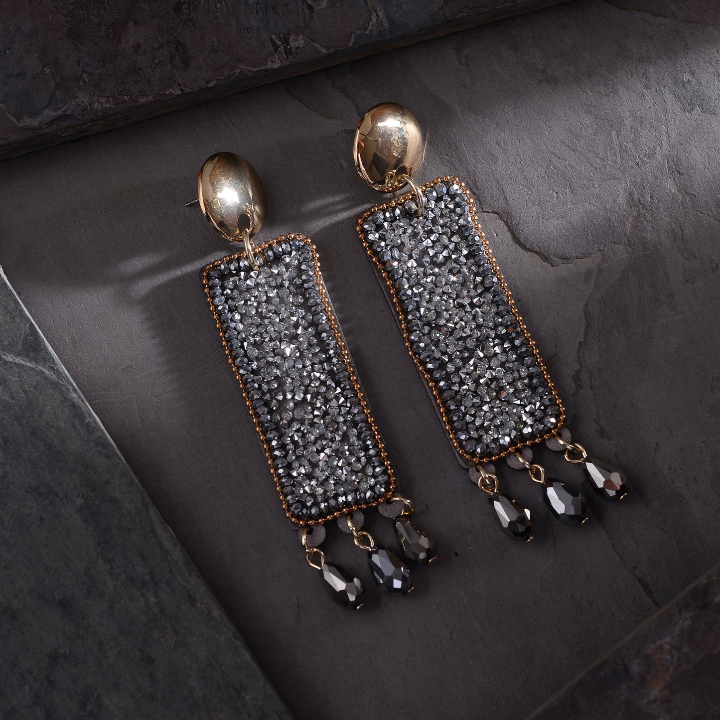 Star Weave- Stone studded Dangler earrings(Silver)