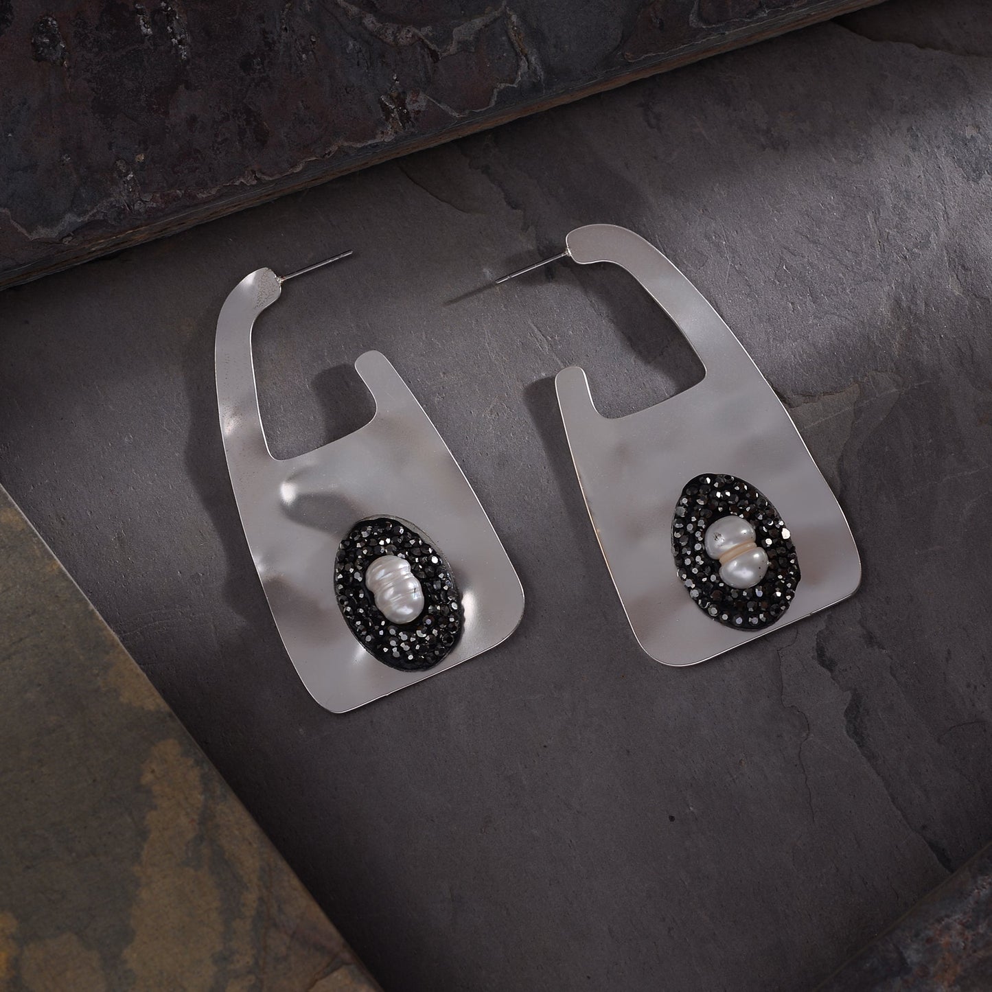 Metal Weave- Stone studded dangler earrings