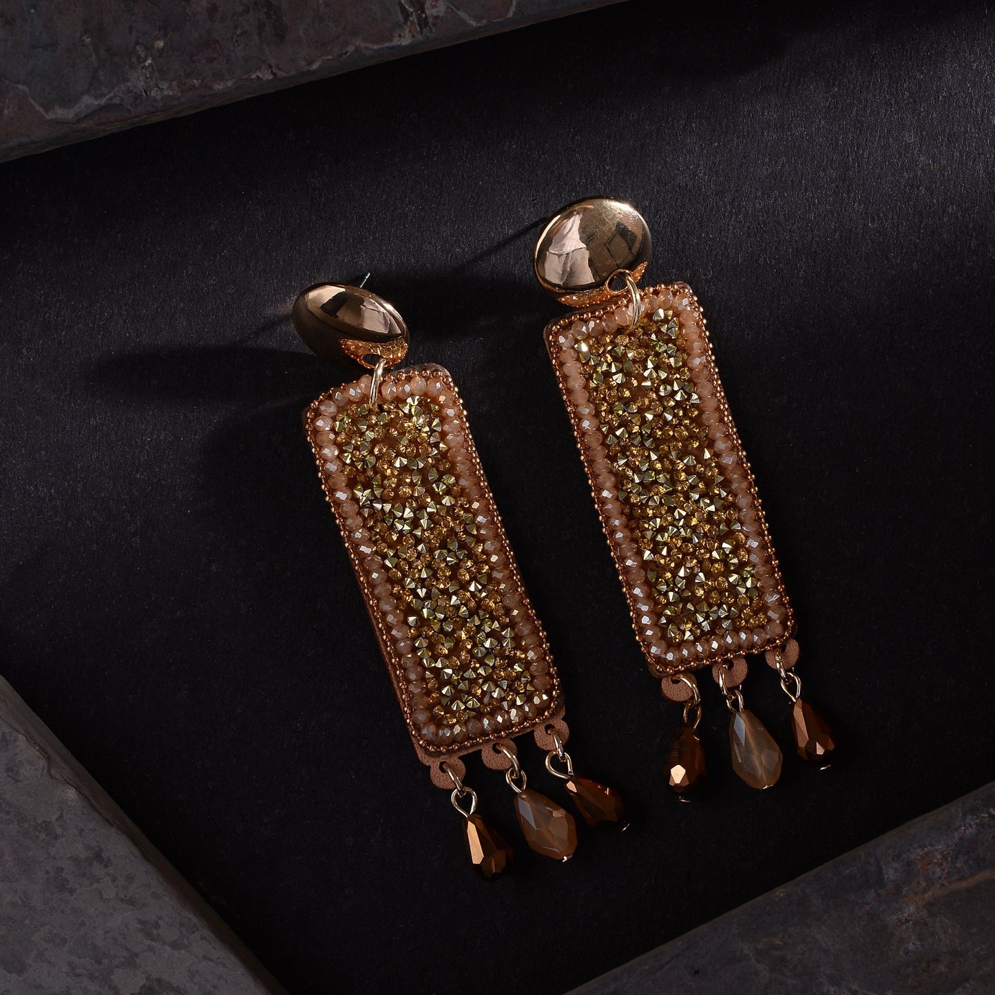 Star Weave- Stone studded Dangler earrings(Golden)