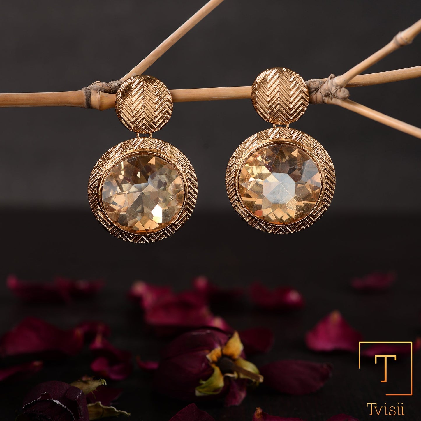 Solar Kiss- Stone studded Dangler earrings