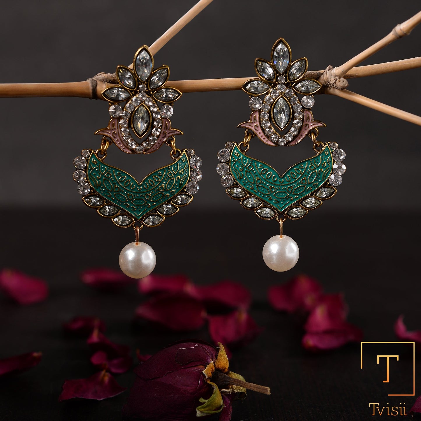 Refined Grid- Stone studded dangler earrings