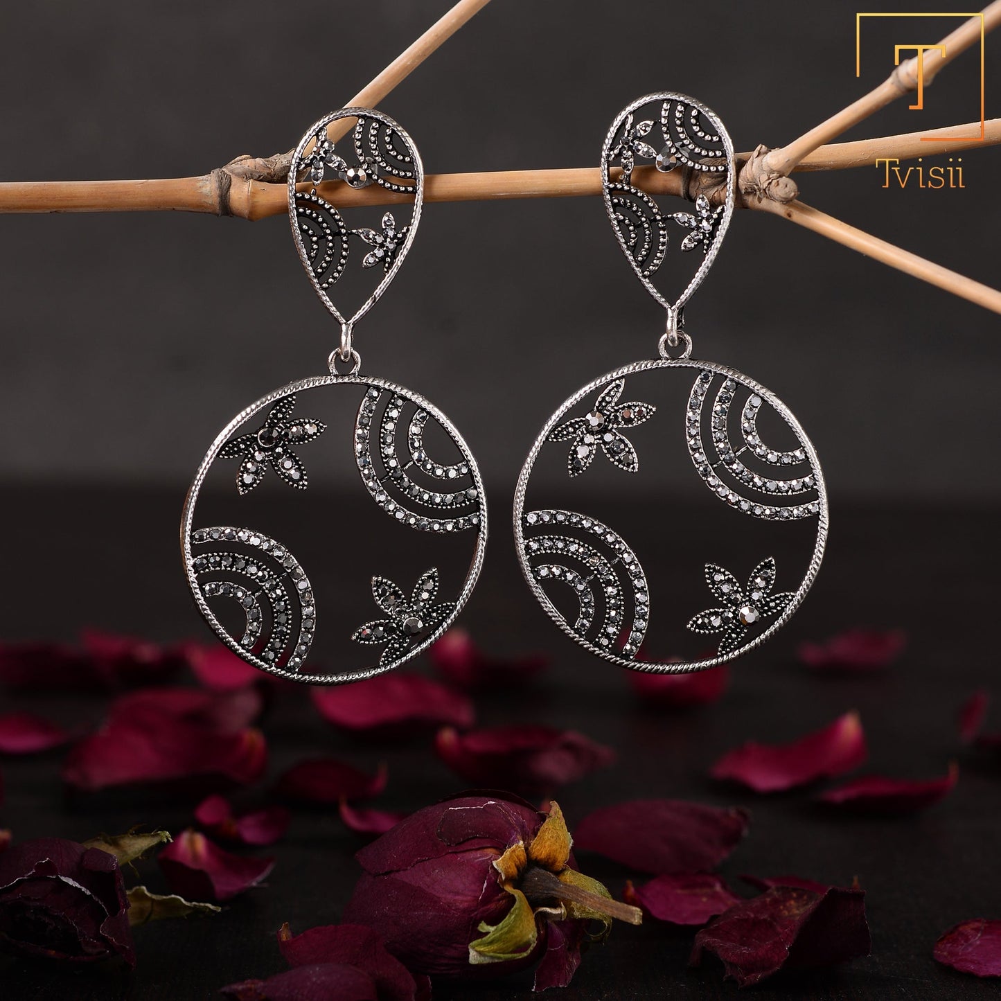 Golden Texture- Stone studded dangler earrings