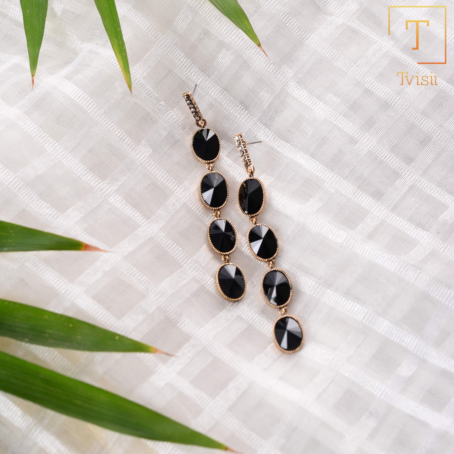 Polish Thread- Stone studded dangler earrings