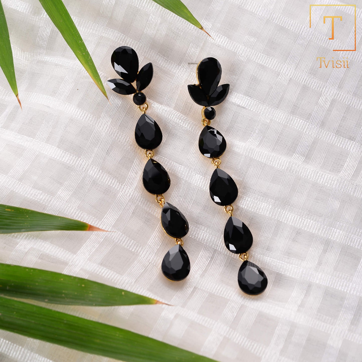 Night drops- Stone studded dangler earrings