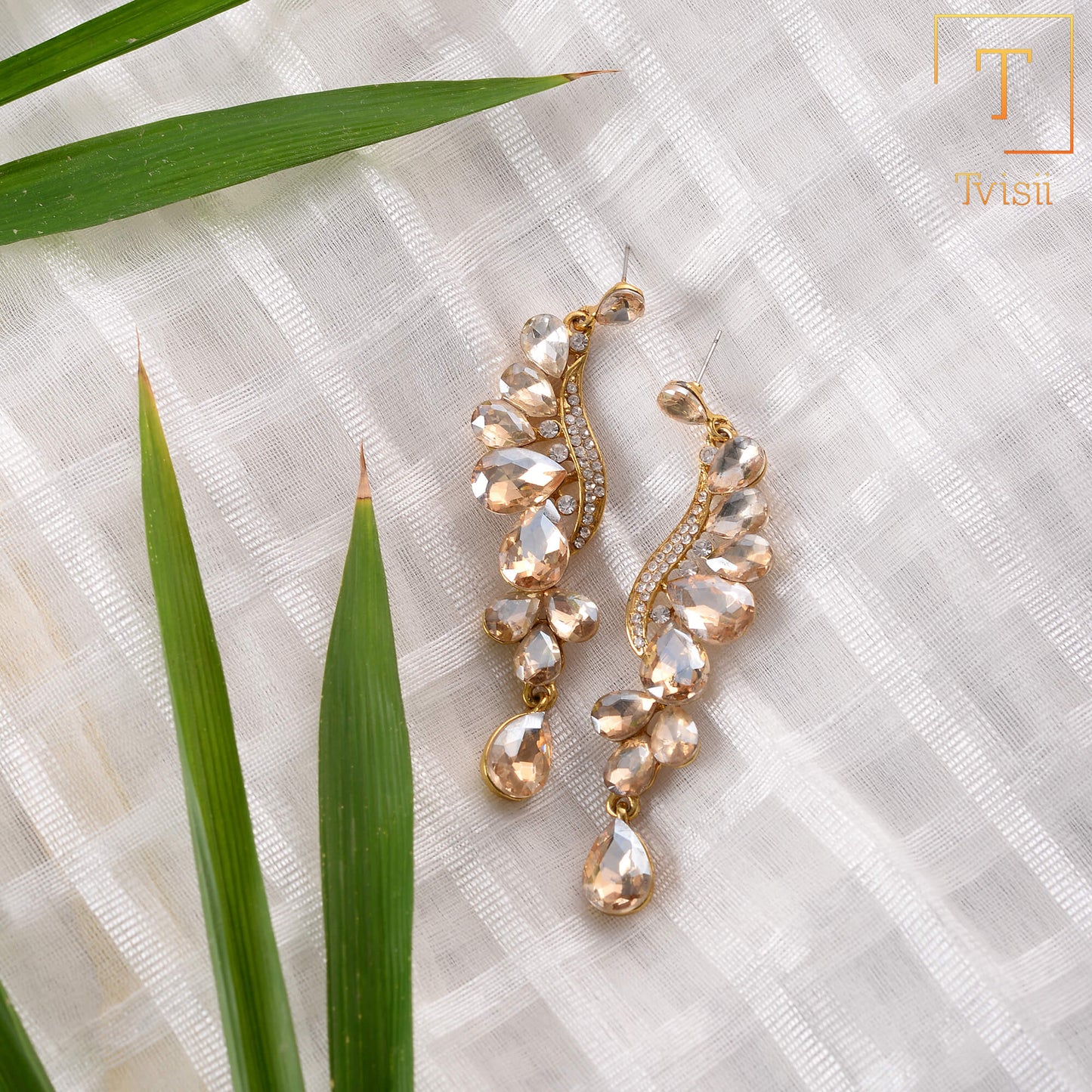 Lustrous Flow- Stone studded dangler earrings