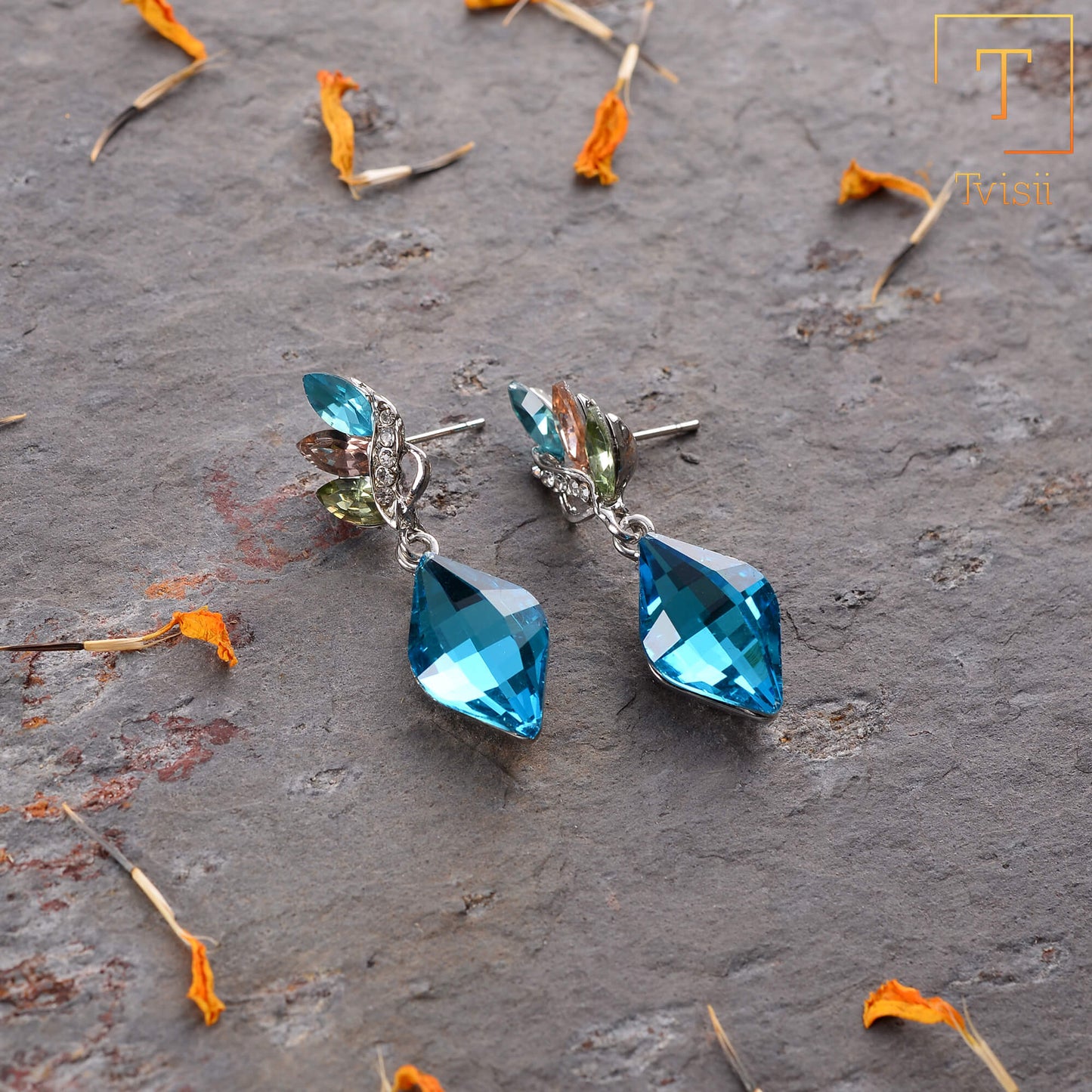 Ocean waves- Stone studded dangler earrings