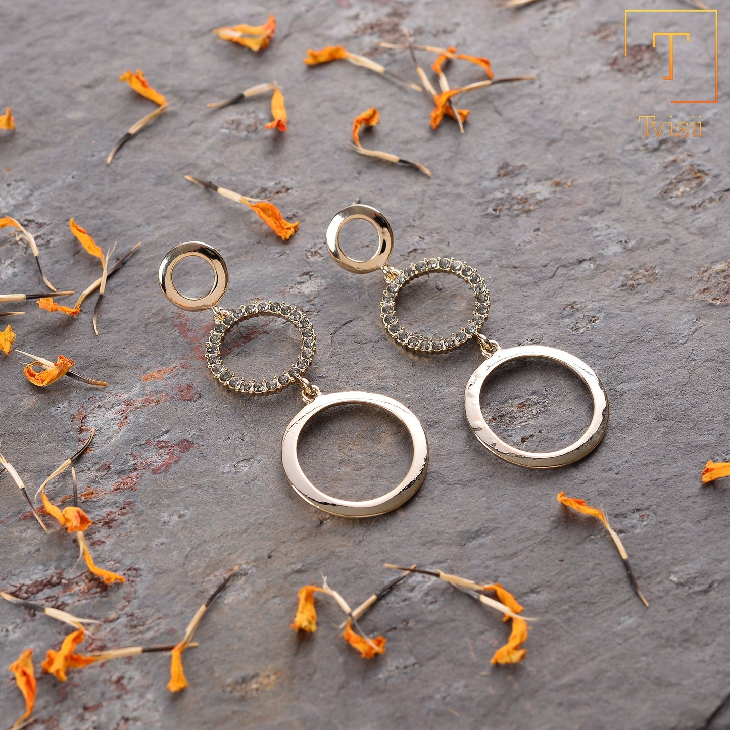 Luna Loop- Stone studded dangler earrings